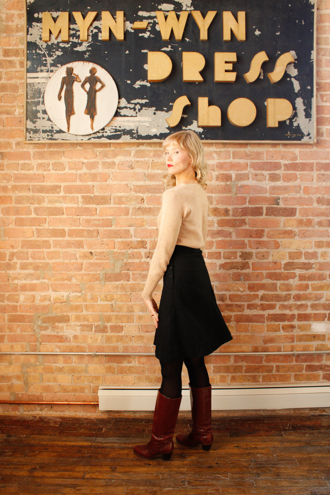 1930s Wool Stevens Black High Waist Skirt