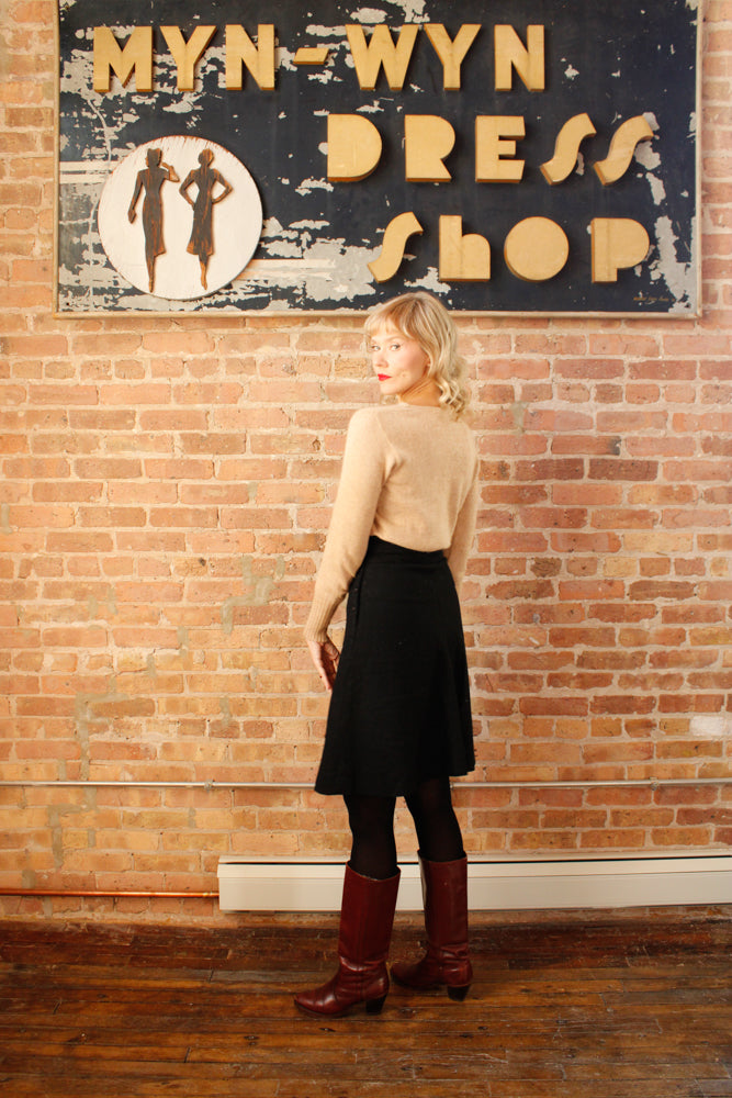 1930s Wool Stevens Black High Waist Skirt