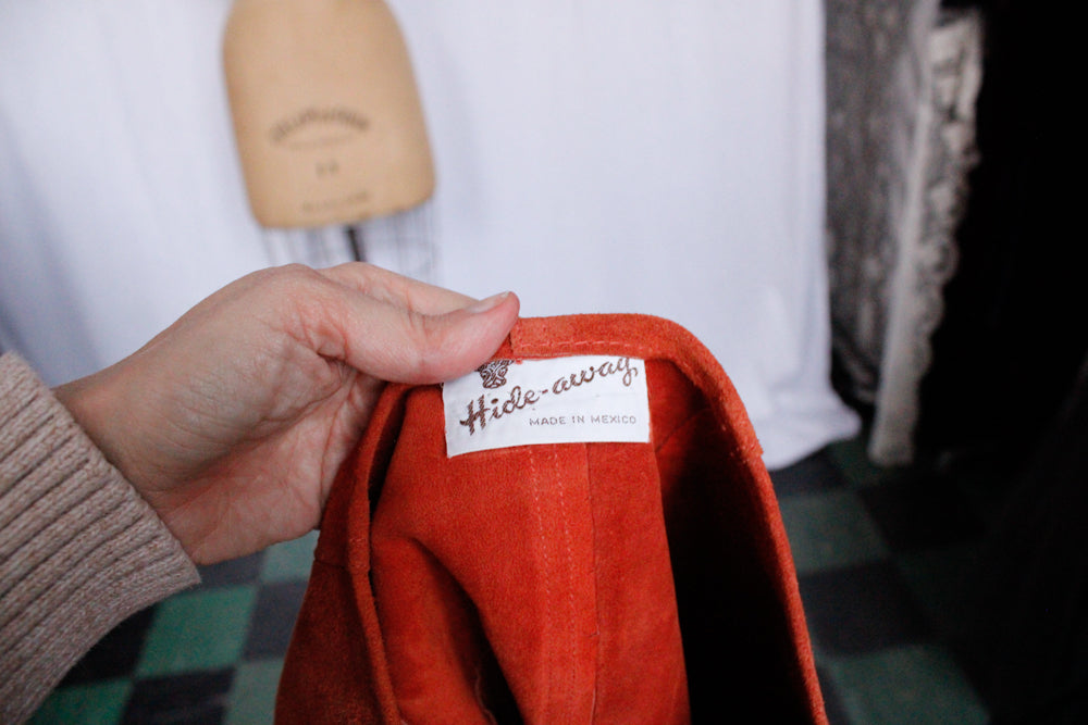 1970s Orange Suede Skirt - Med