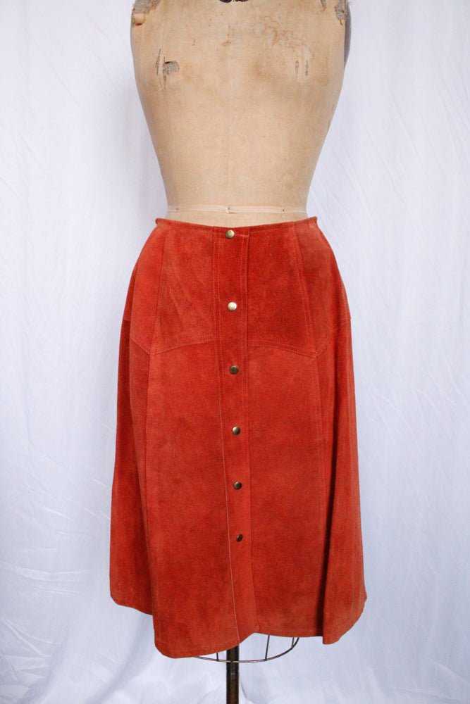 1970s Orange Suede Skirt - Med