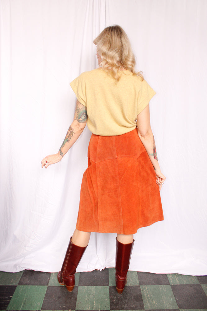 1970s Orange Suede Skirt - Med
