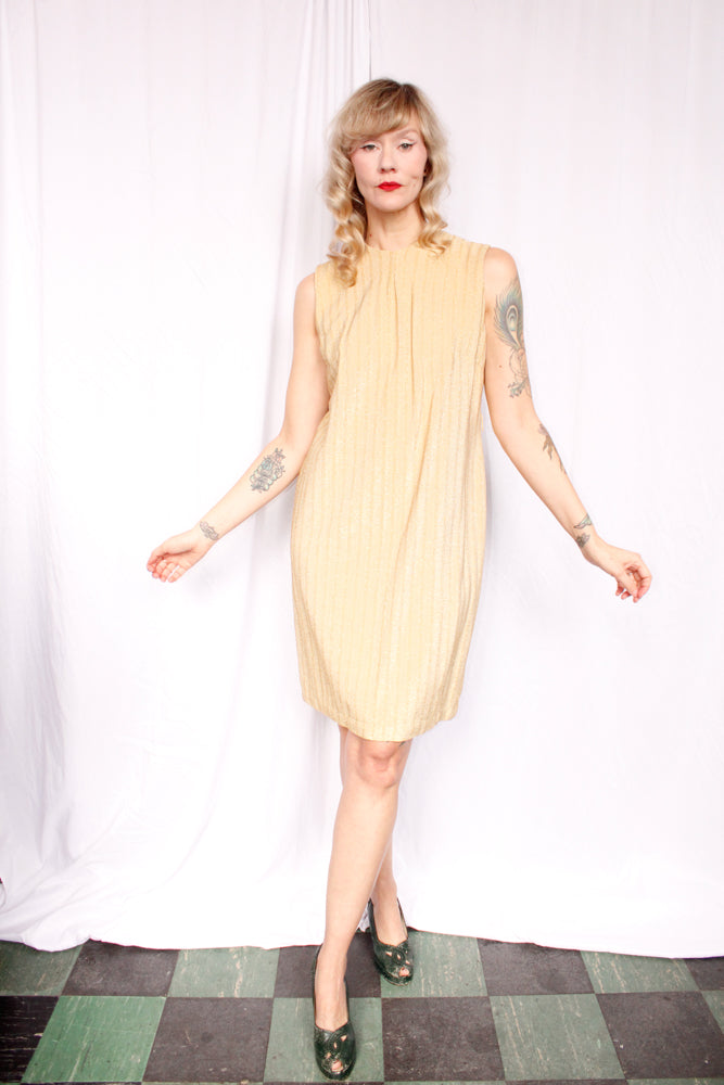 1960s Gold Lurex Shift Dress - M/L 1960s Gold Lurex Shift Dress - M/L