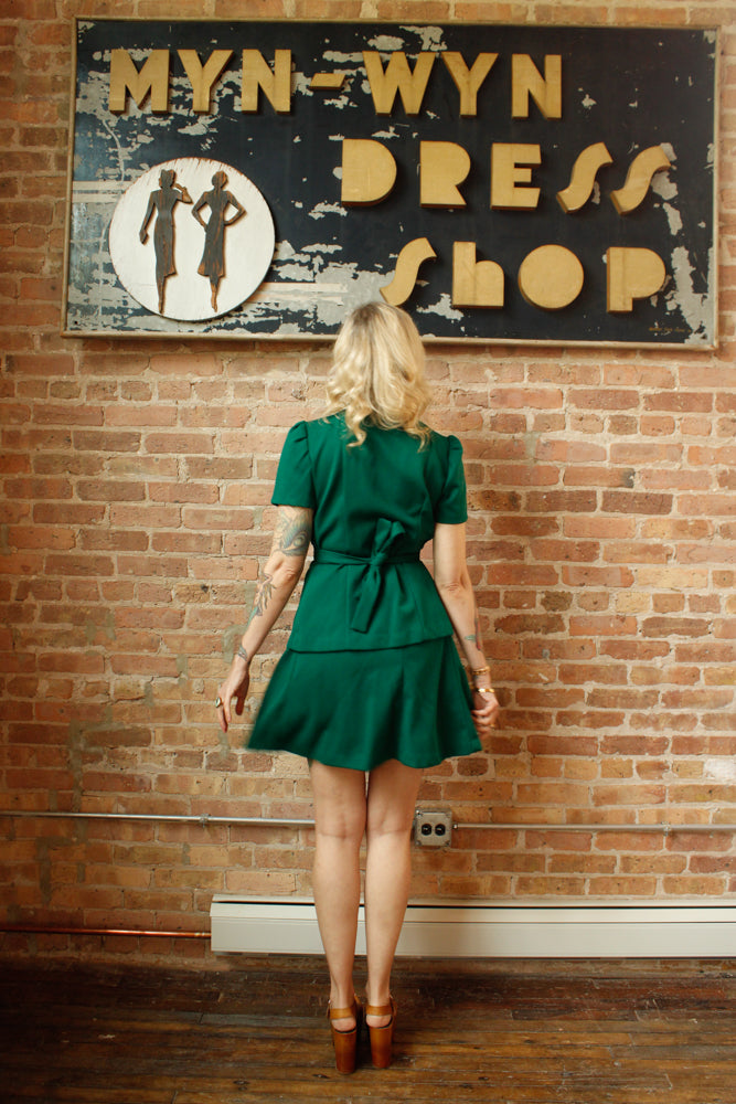 1970s 2pc Green Top & Skirt - Medium
