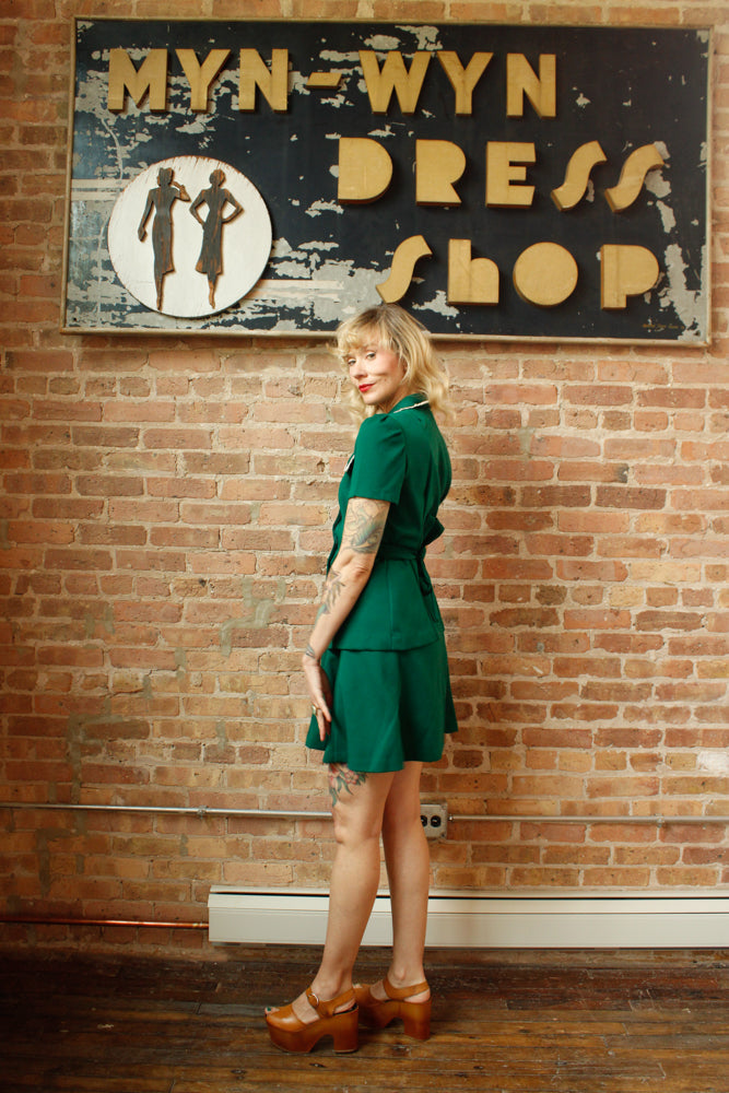 1970s 2pc Green Top & Skirt - Medium