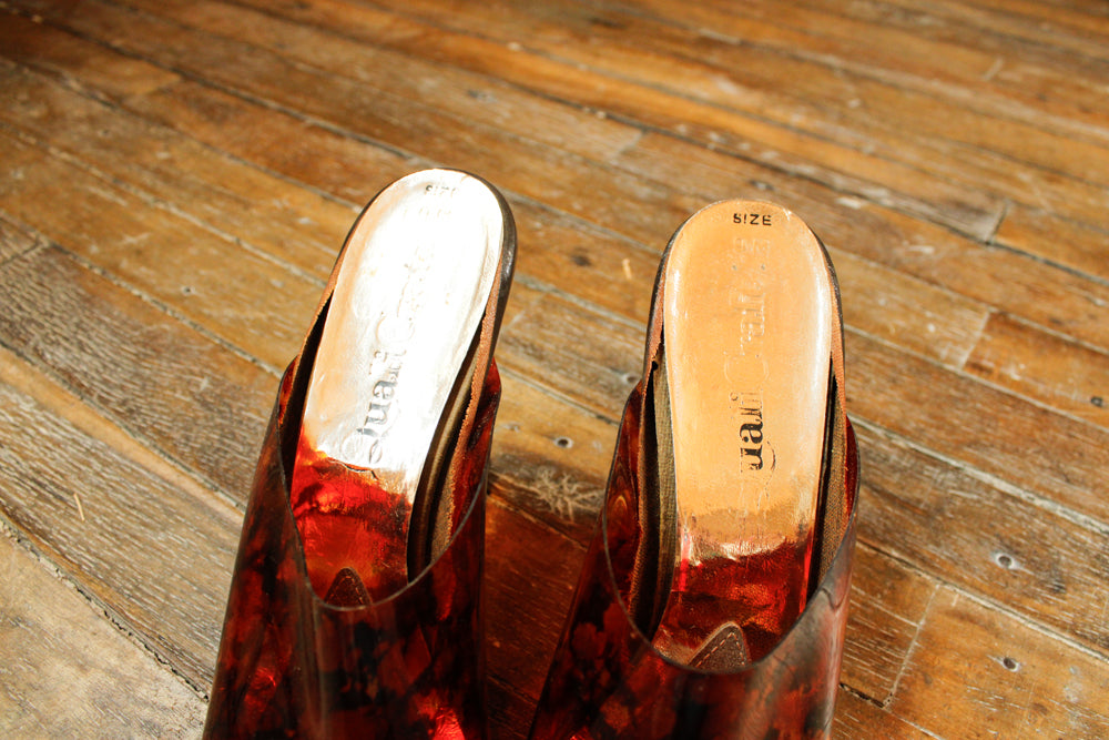 1960s Tortoise Shell Lucite Wedge Heels - 8.5