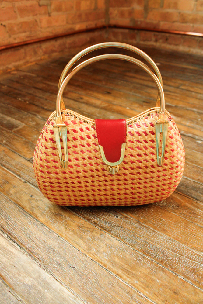1960s Woven Red & Beige Purse