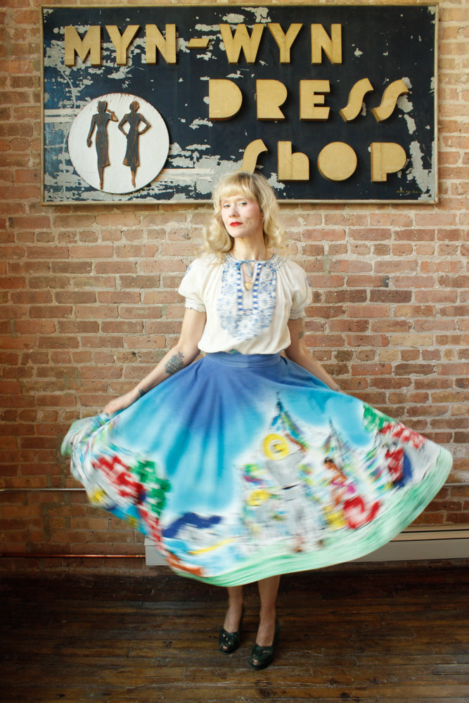 1950s GORGEOUS & BOLD Hand Painted Mexican Circle Skirt by artist D'oro - Large