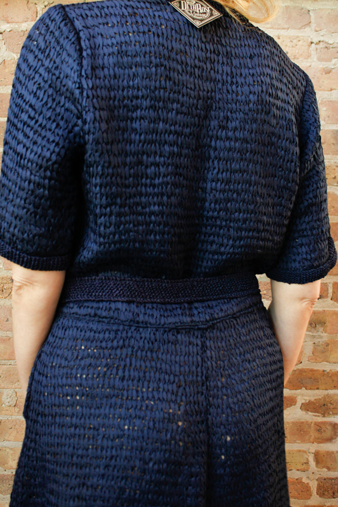 1940s Ribbon Sapphire Knit Dress - Large