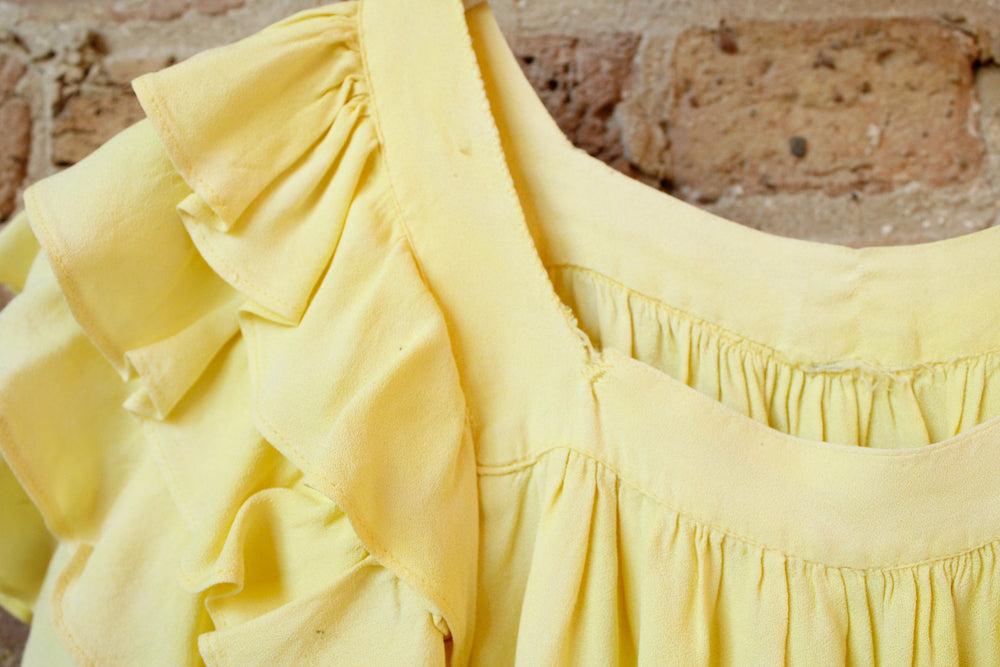 1940s Rayon Ruffle Lemon Blouse - Small