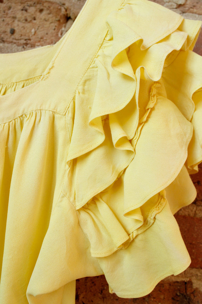 1940s Rayon Ruffle Lemon Blouse - Small
