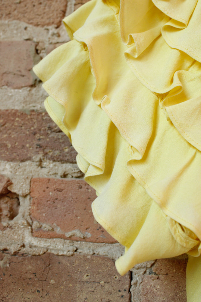 1940s Rayon Ruffle Lemon Blouse - Small