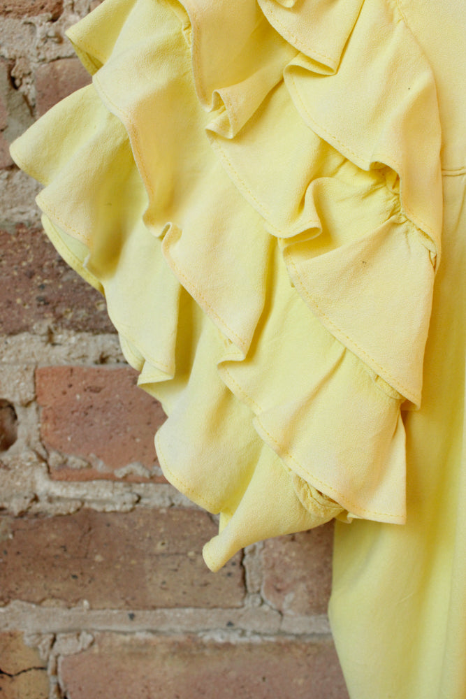 1940s Rayon Ruffle Lemon Blouse - Small