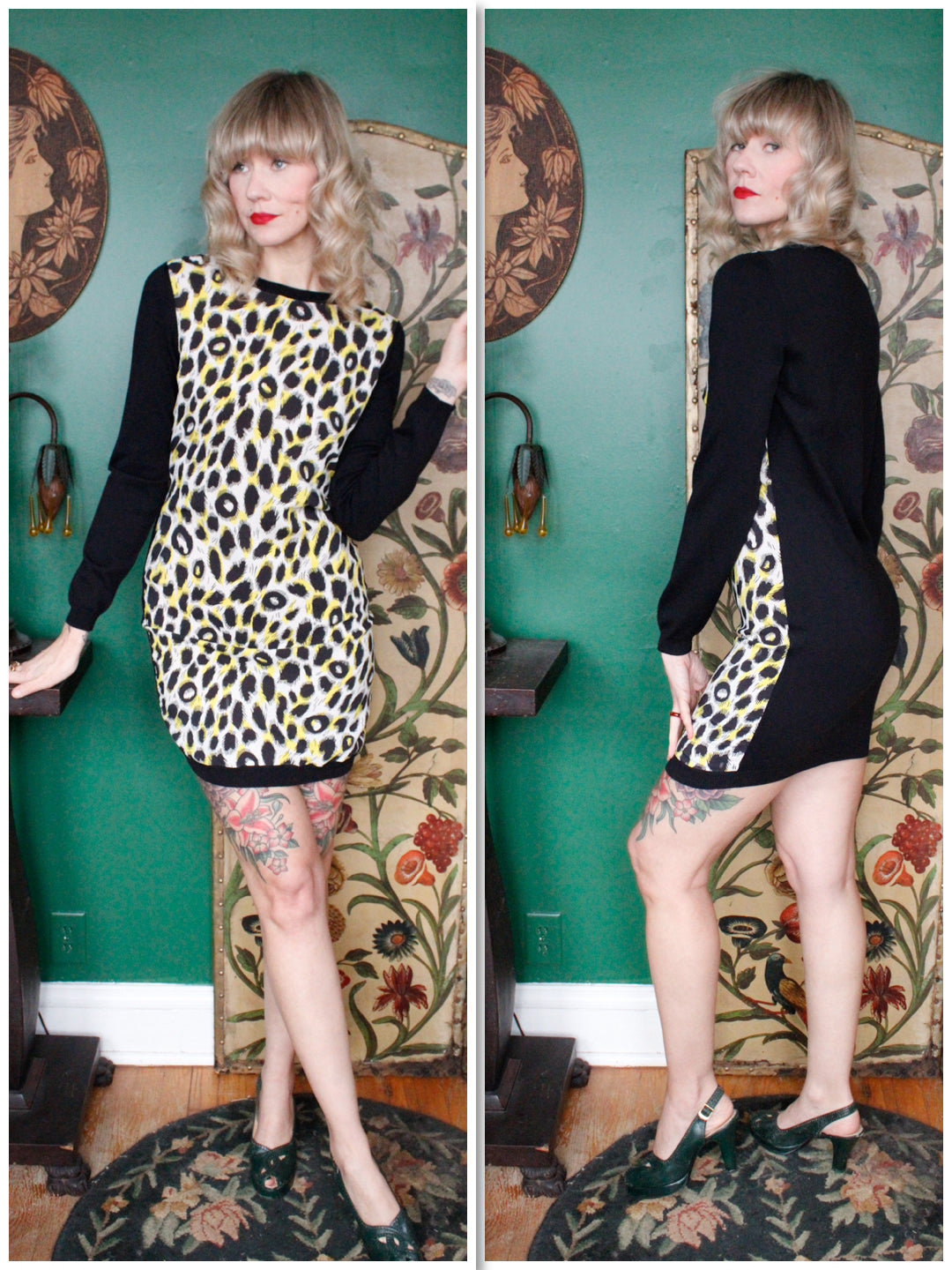 2010s Moshino Couture! Animal Print & Wool Mini Dress - S/M