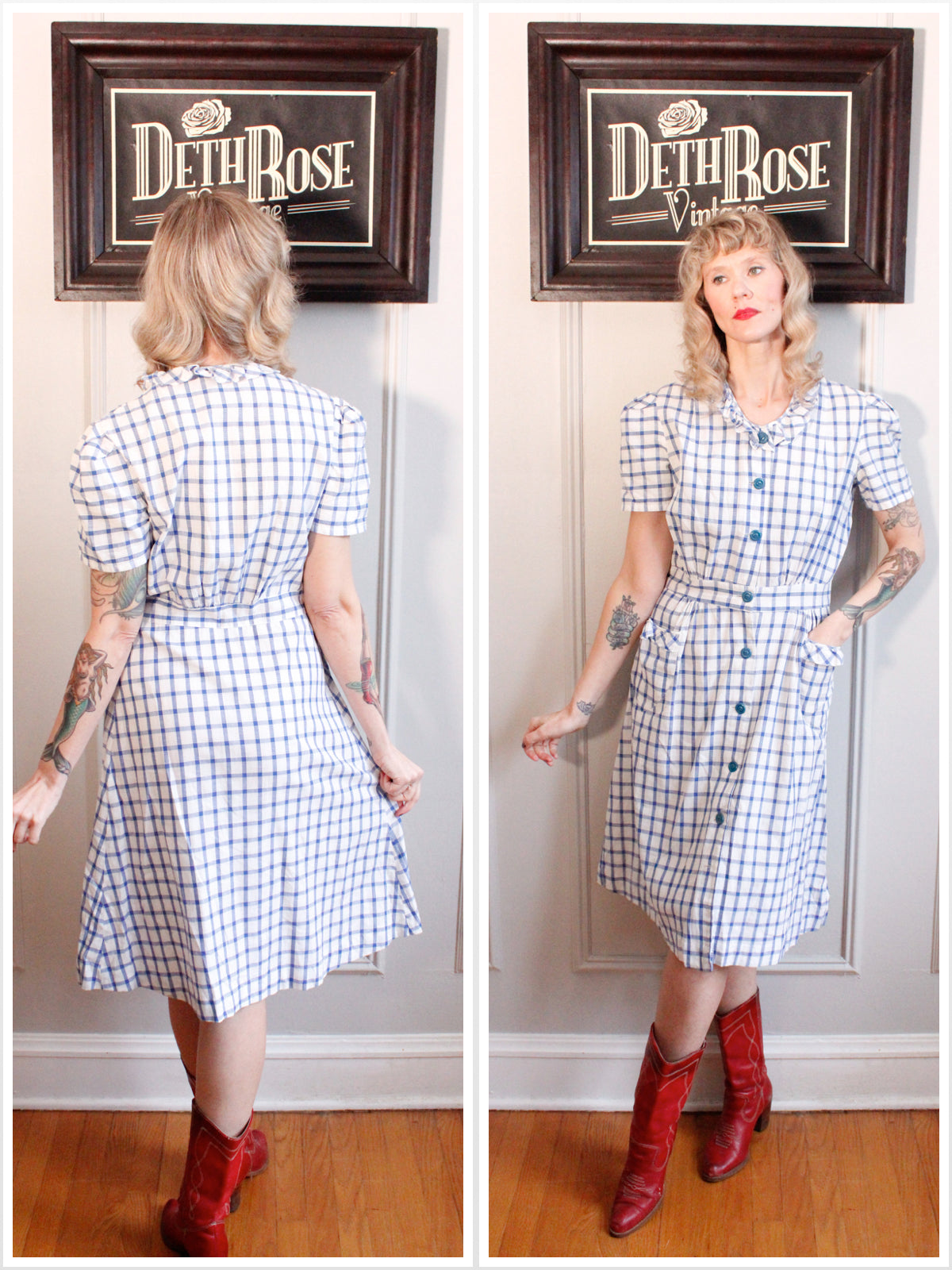1930s Carson Pirie Scott Plaid Cotton Dress - Medium