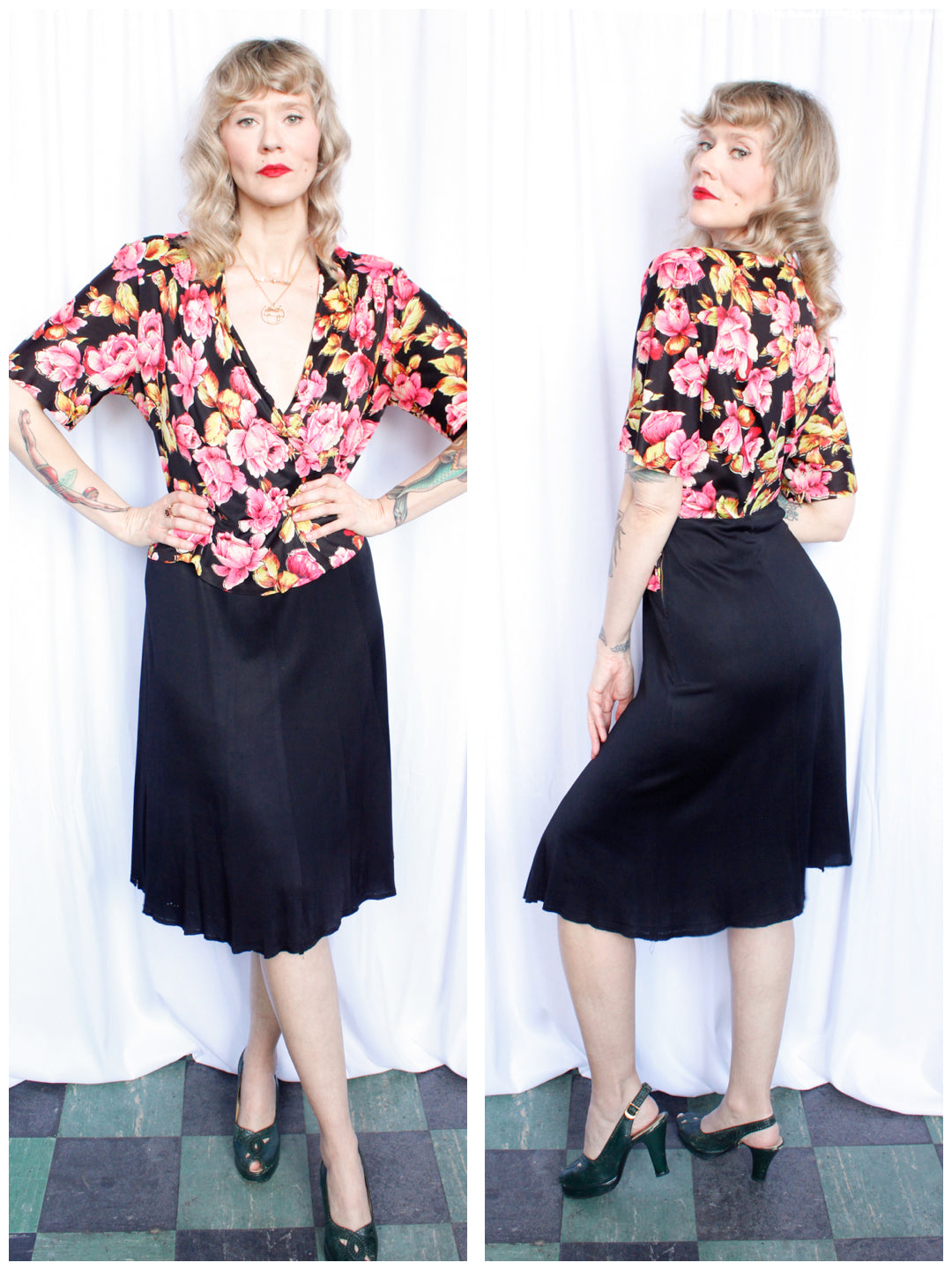 1930s Bold Floral Rayon Jersey Dress - Xlarge