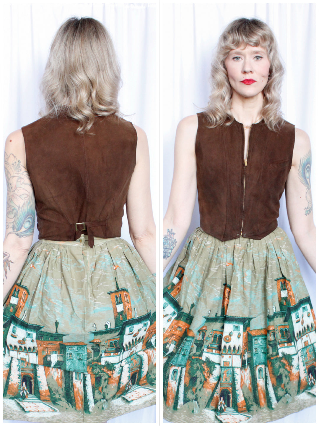 1930s Dark Brown Suede Buckle Back Single Pocket Vest - Xs/S