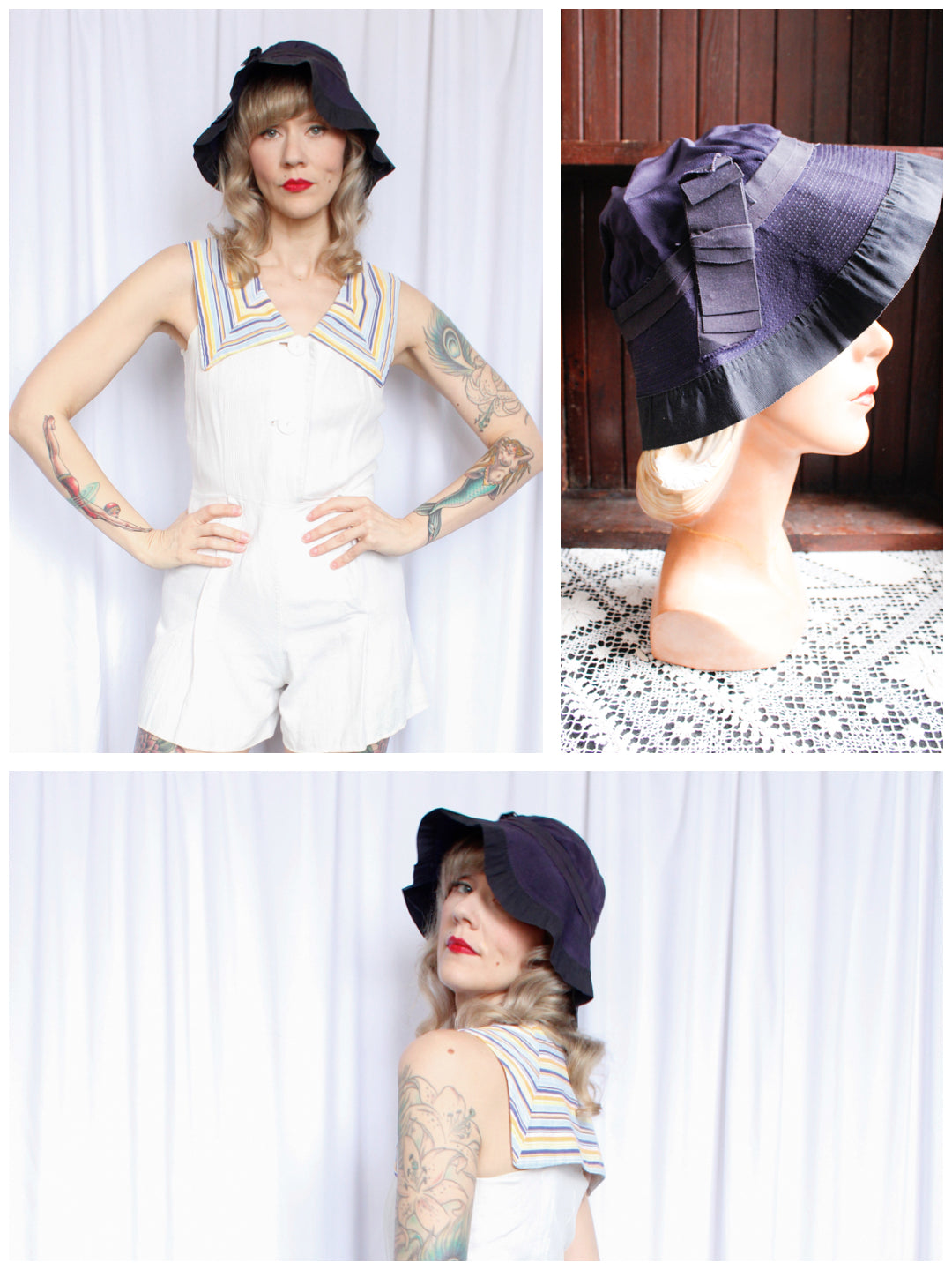 1930s Navy Rayon Summer Cloche Hat