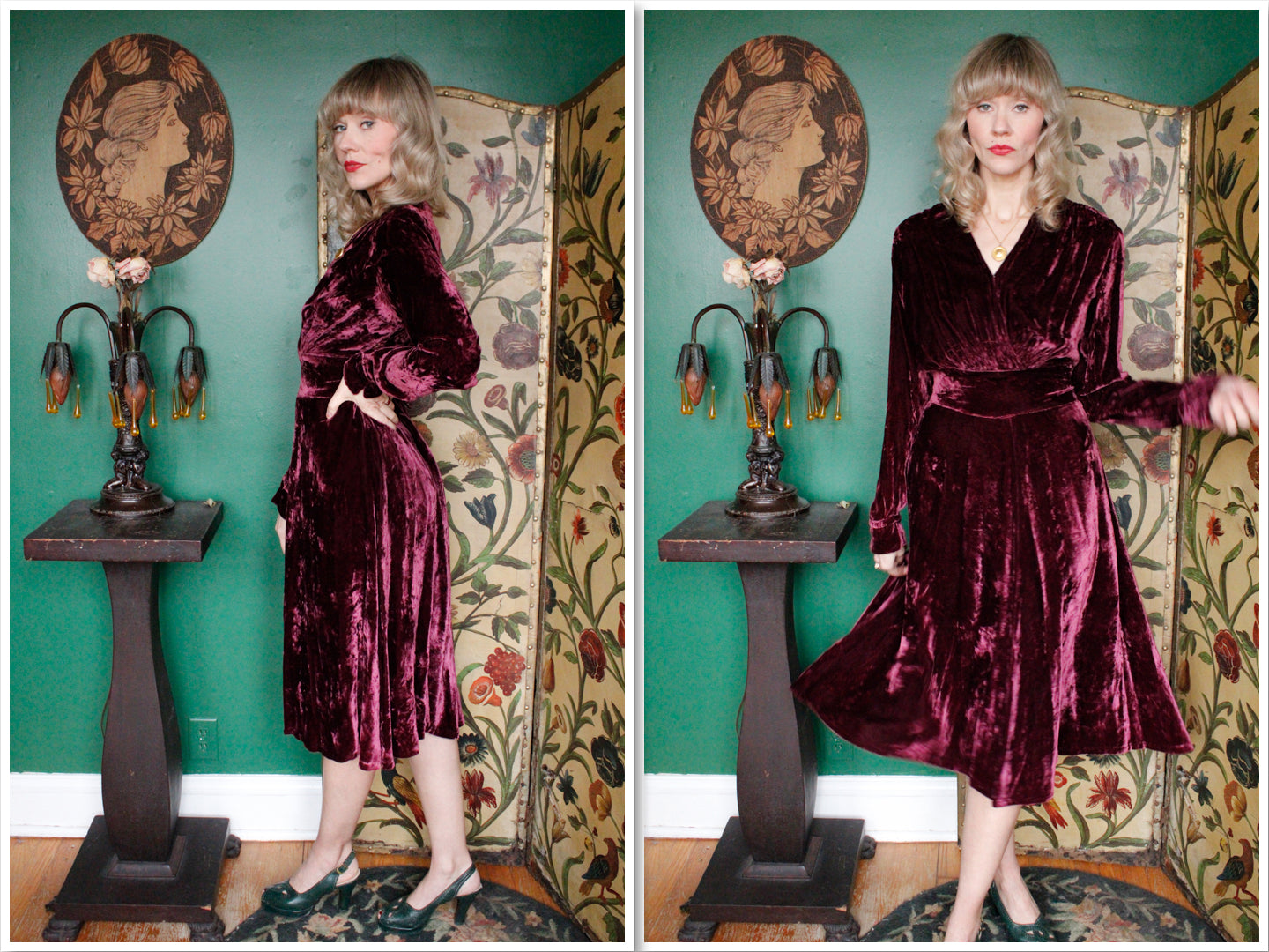 1930s Plum Velvet Dress