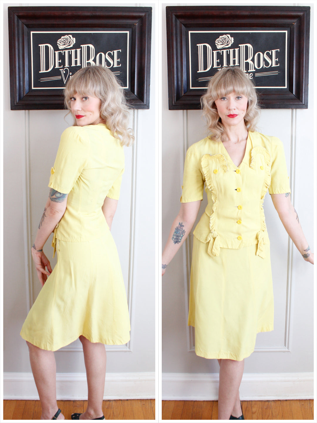1930s Bright Yellow Rayon Spring Suit - Small