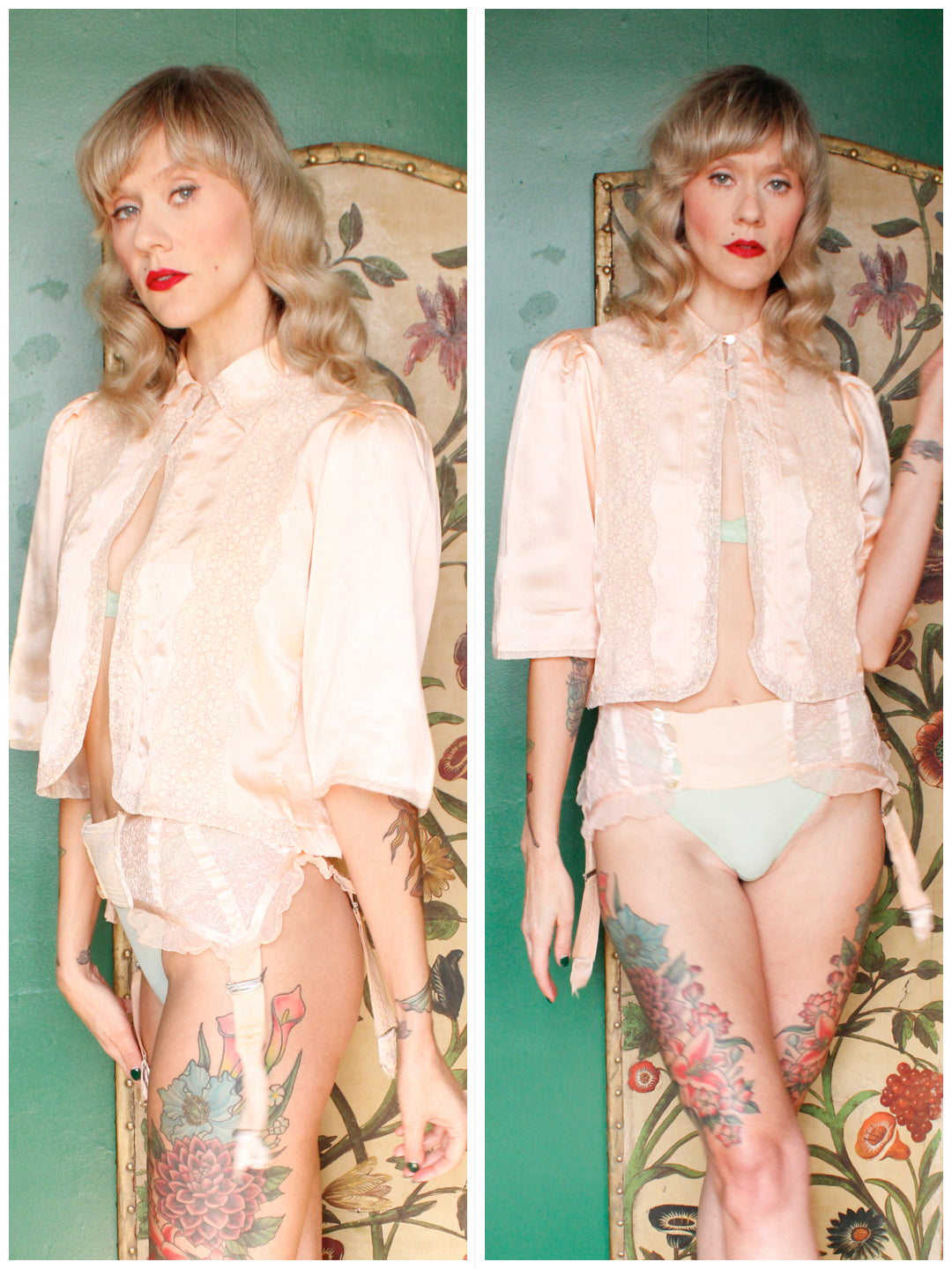 1930s silk and rayon lace bed jacket
