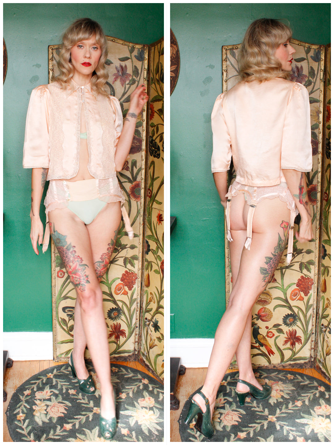 1930s Pink Silk & Lace garter belt