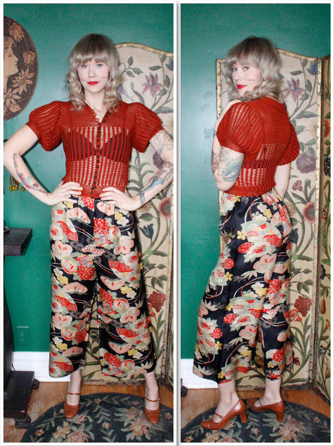 1930s Puff Sleeve Crochet Sweater