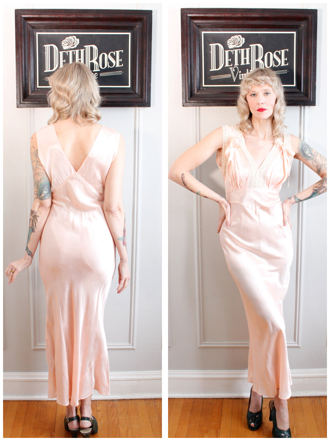 1930s Silk Bias Cut Champagne Nightgown - S/M
