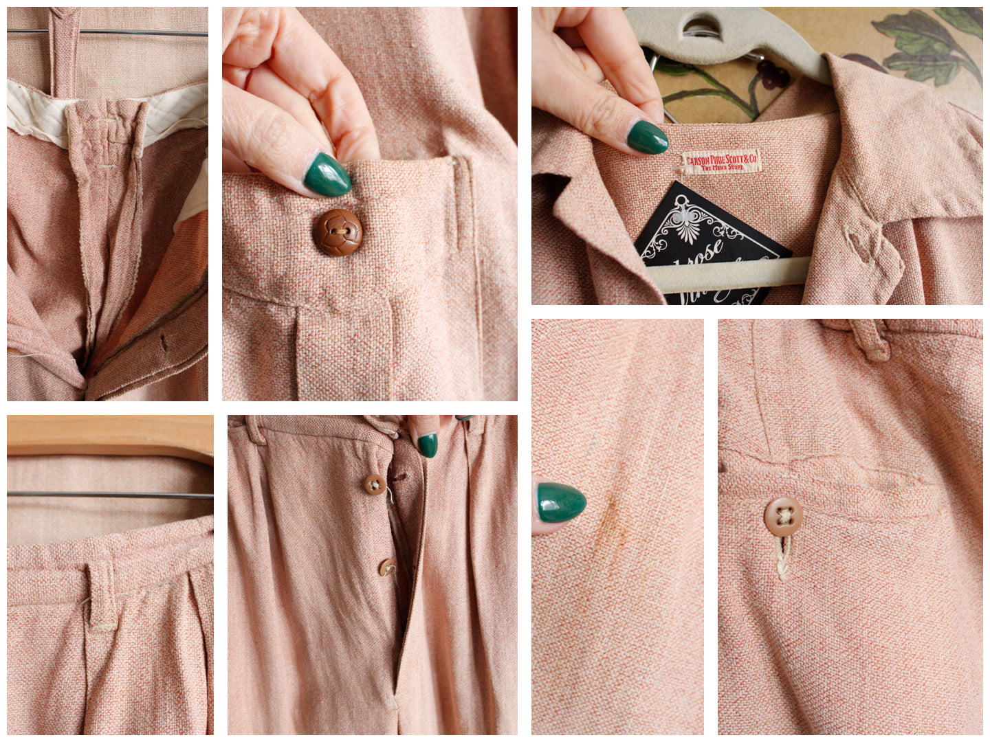 1930s 3pc Cotton Tan Carson Pirie Scott & Co Mens Summer Suit - 40 Long/32" waist