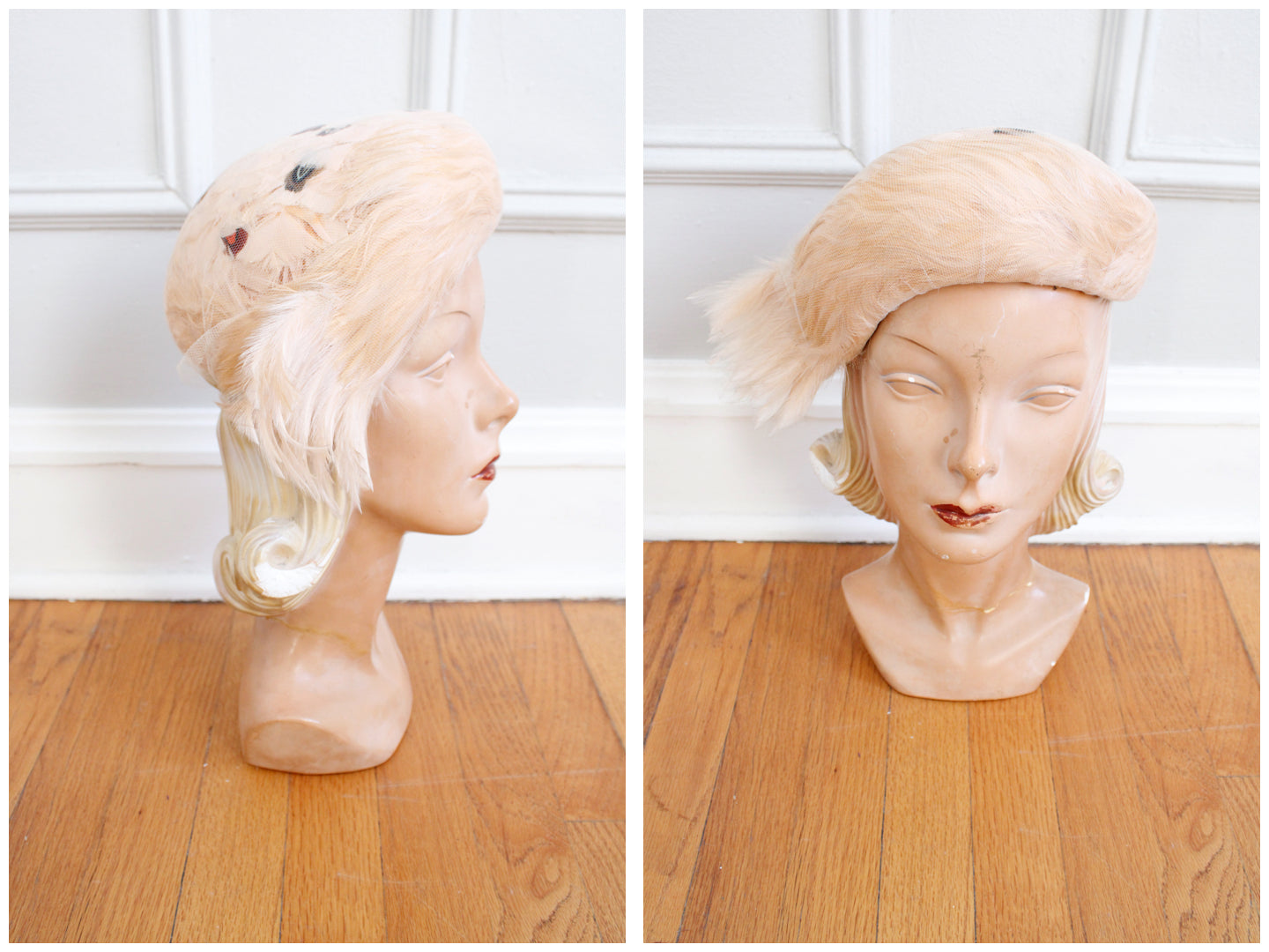 1940s Miss Rae Pale Pink Feather Hat