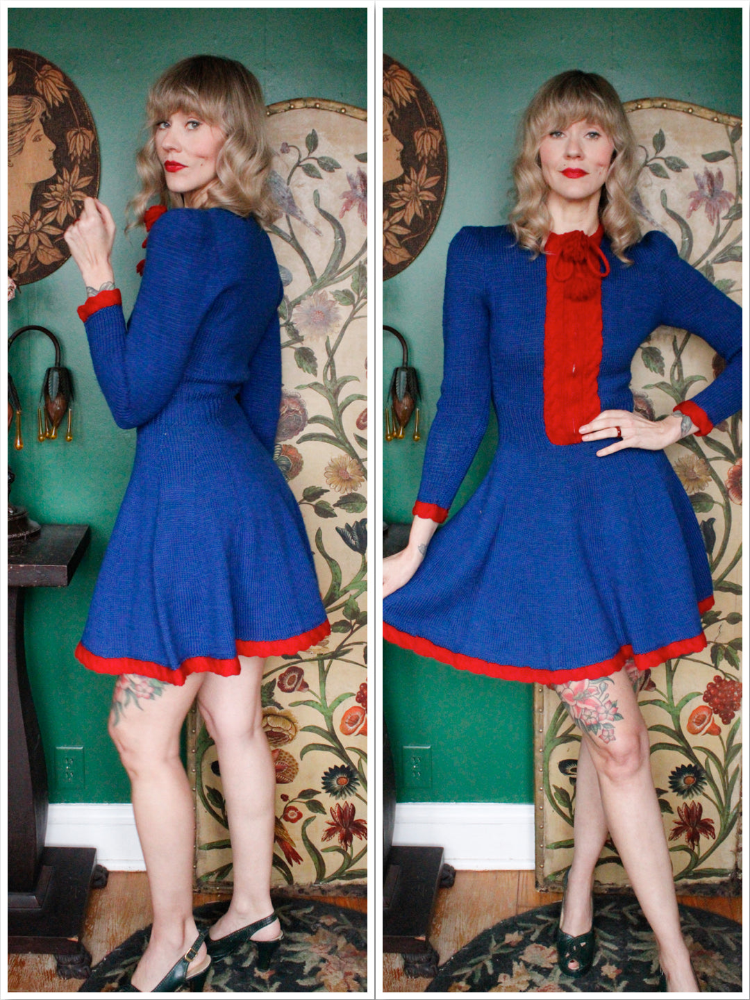 1940s RARE Hand Knit Ice Skating Dress