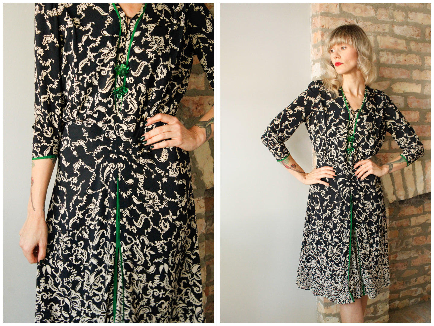 1940s Floral Rayon Crepe Dress