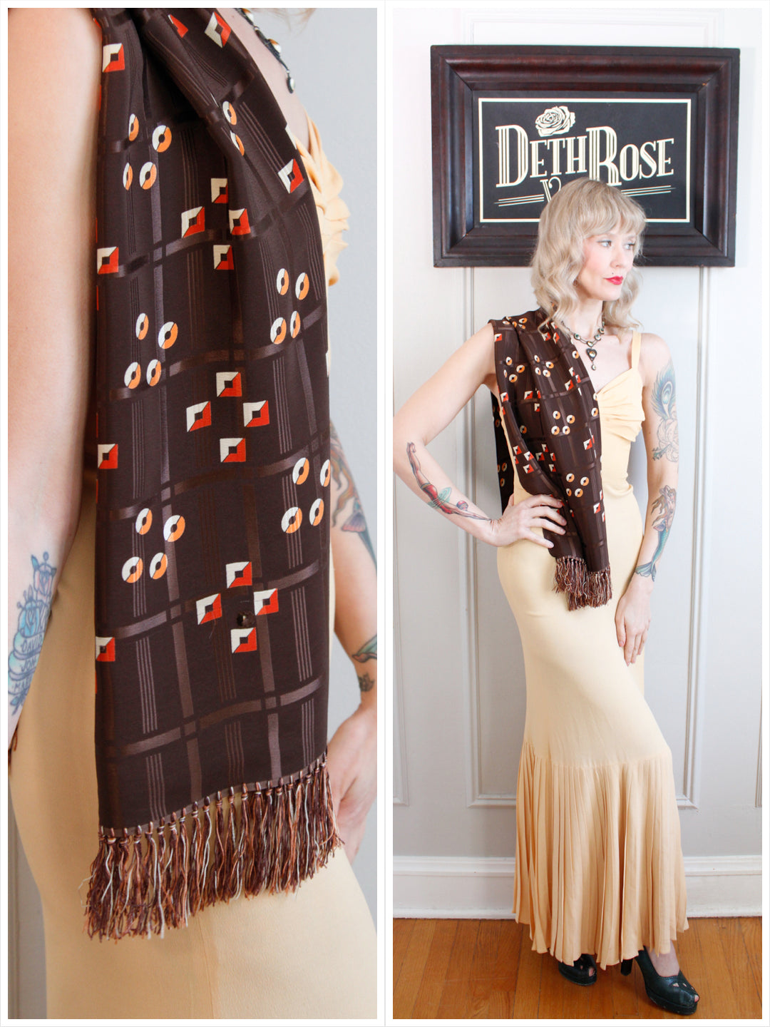 1940s Italian Deco Print Scarf