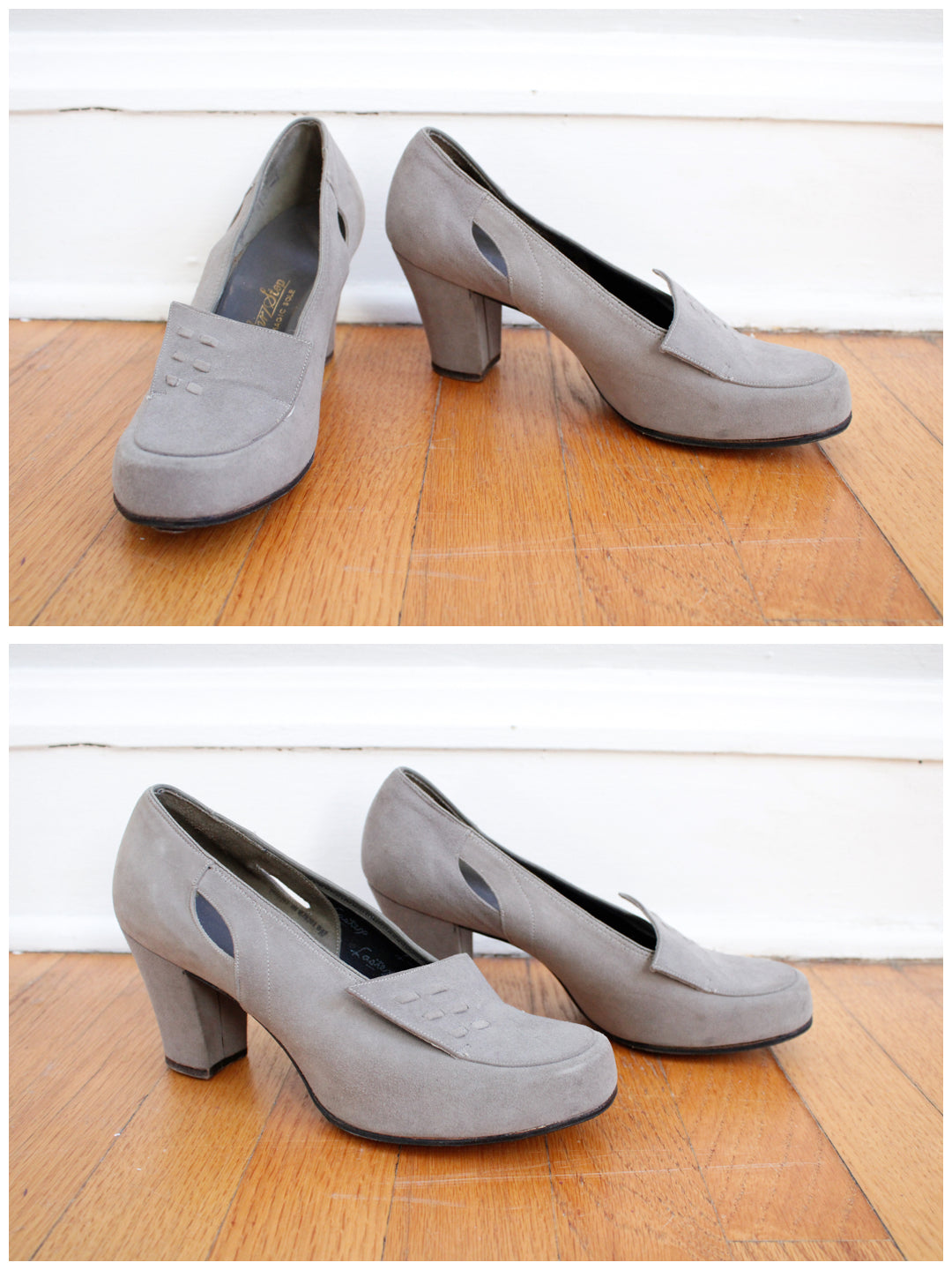 1940s Gray Air Step Rounded Toe Brushed Leather Heel - 6.5/7