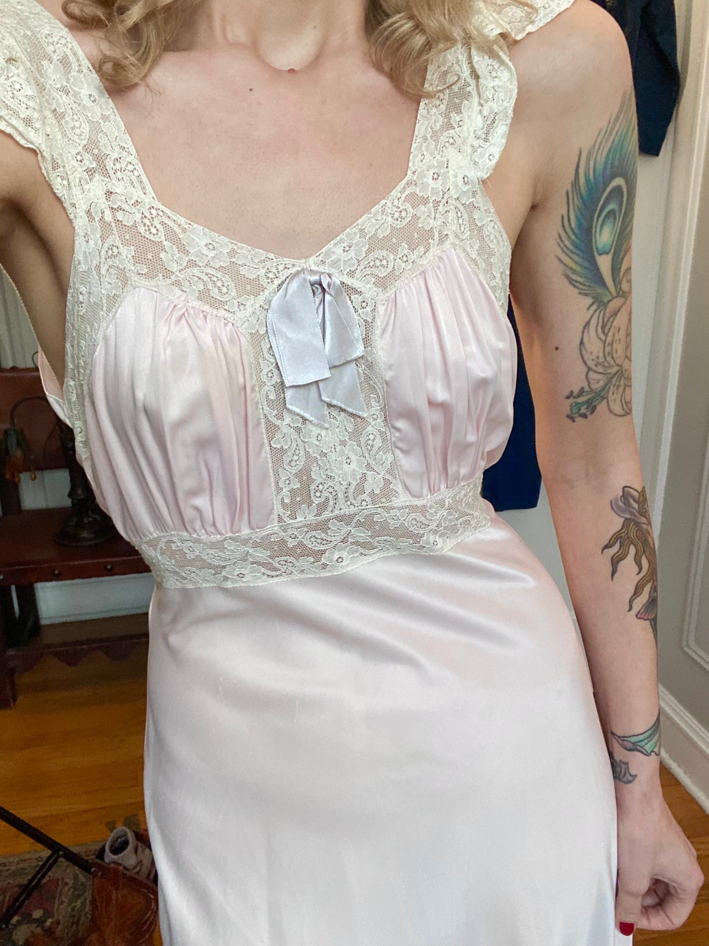 1940s Lady Lenora Rayon Bias Cut Nightgown - S/M