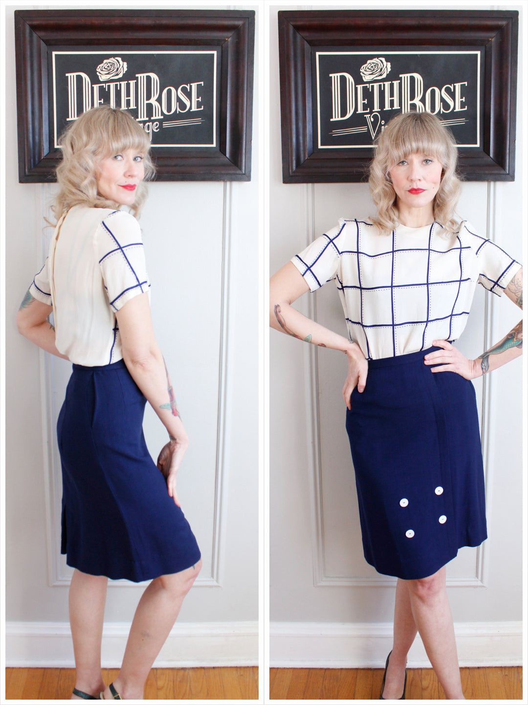 1950s Linen Button Pencil Skirt - Xsmall