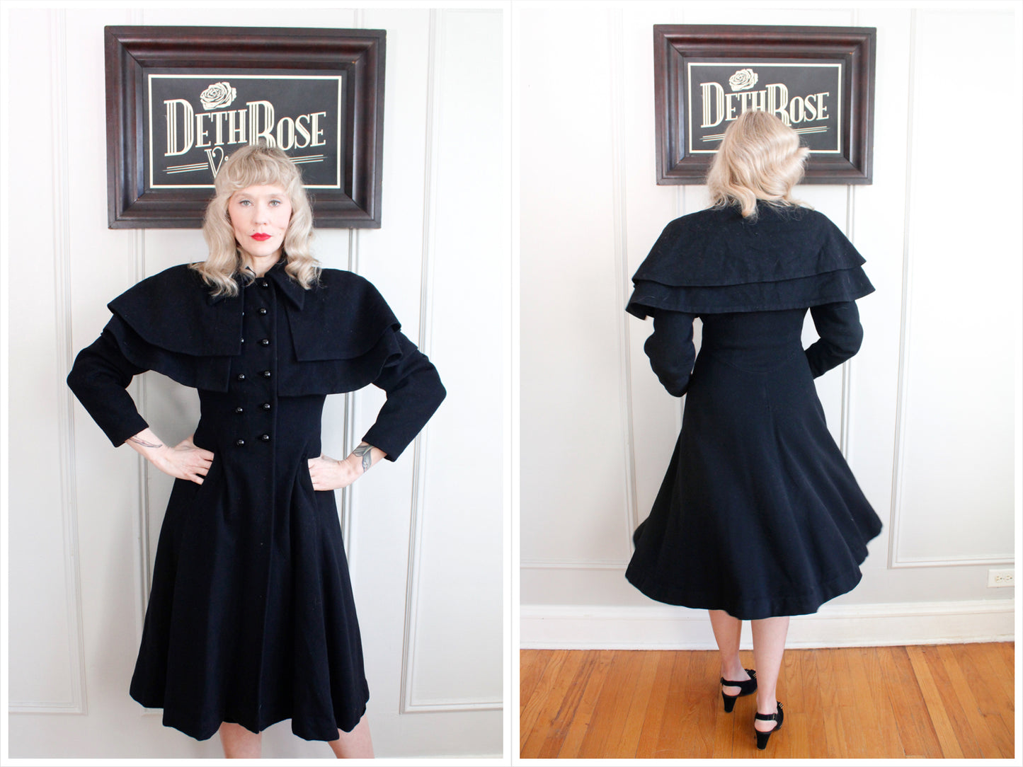 1940s Debutant Shop Wool Princess Coat with Caplet - Small