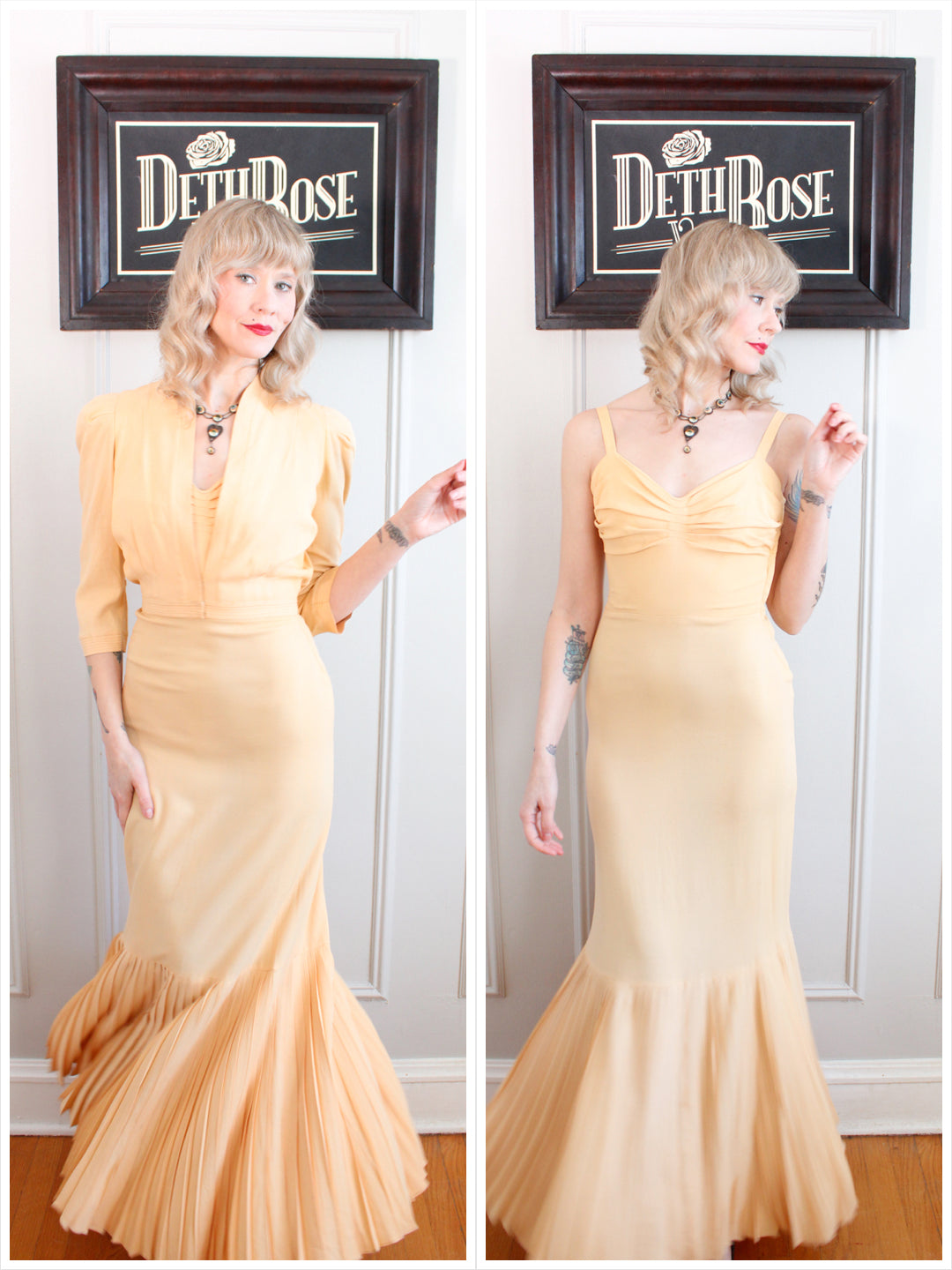 1940s Butterscotch Crepe Gown & Jacket - Small