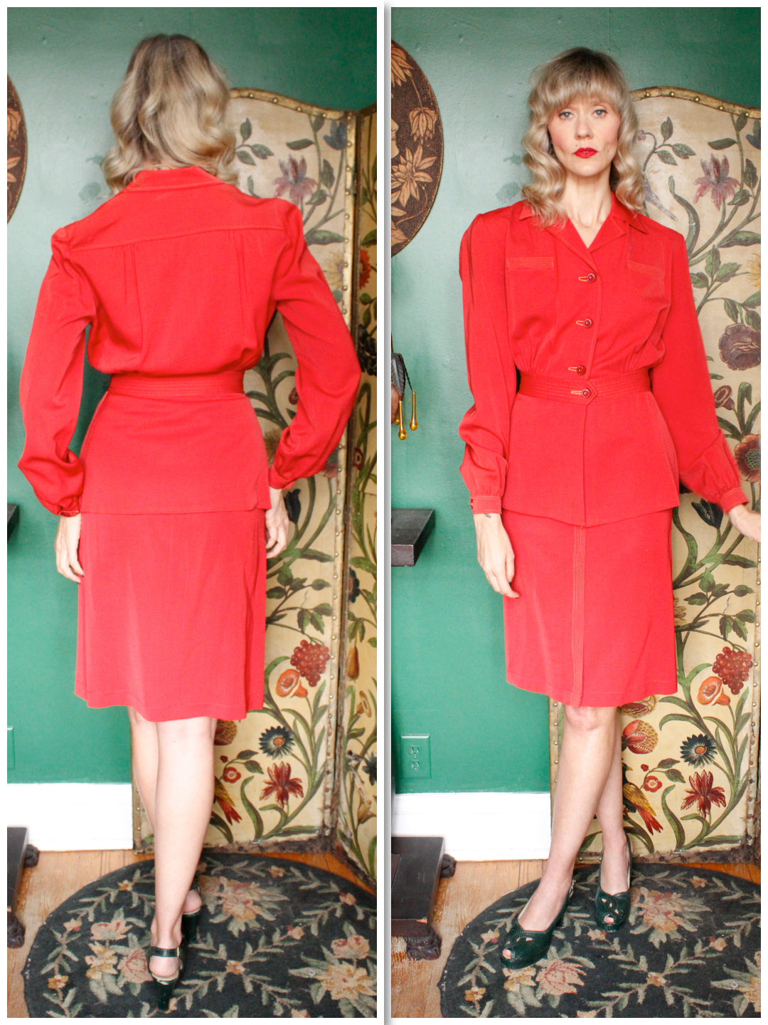 1940s Red Gabardine Forstmann 2pc Suit