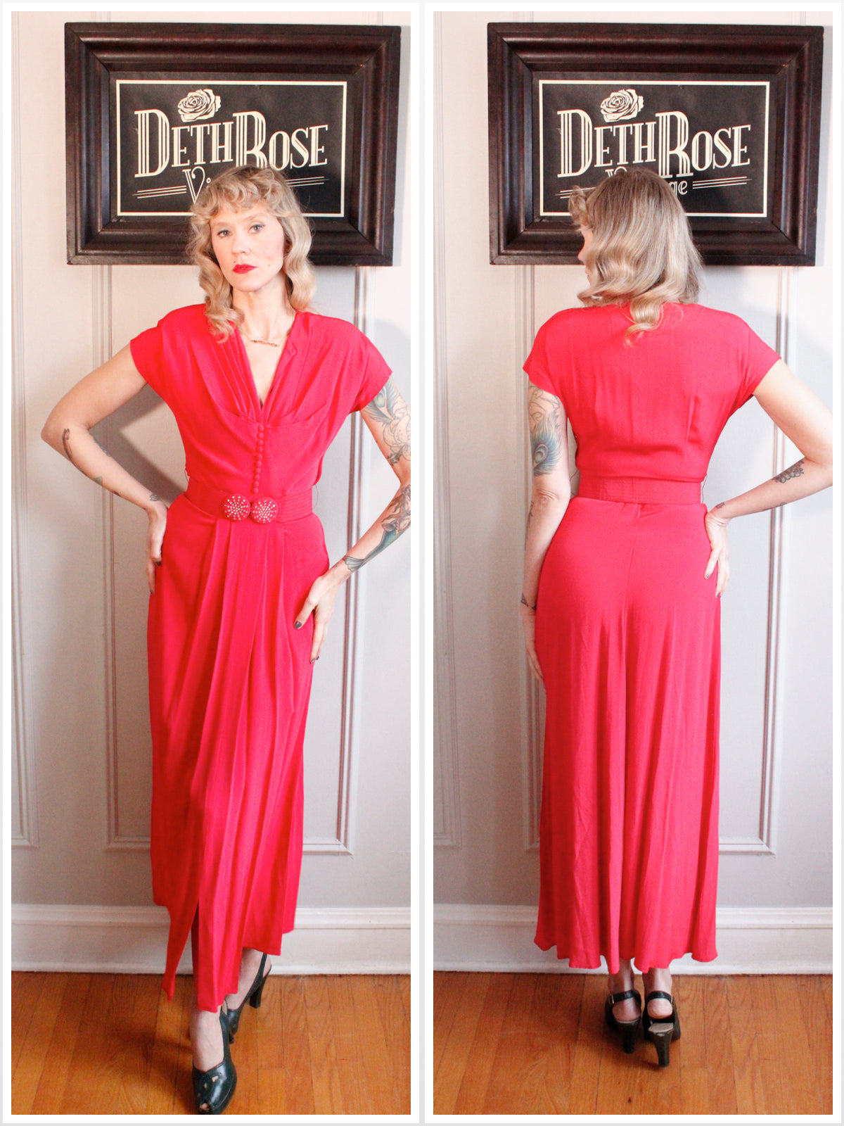 1940s Bright Pink Starburst Gown - Xsmall