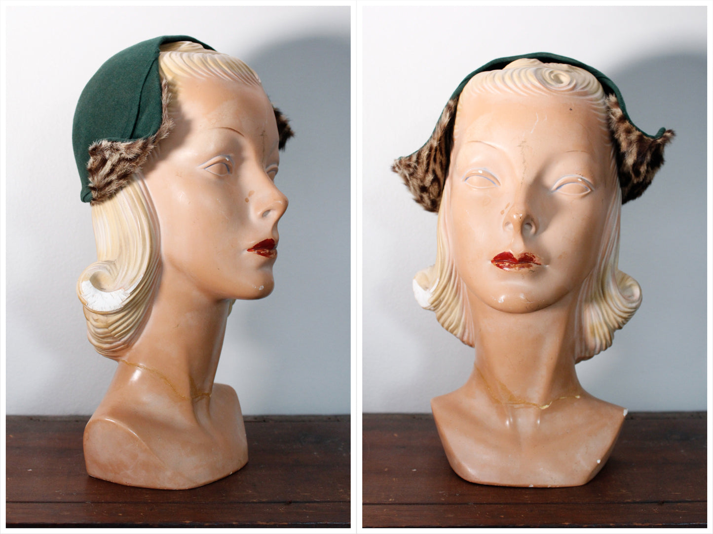 1940s Green Felt Hat with Fur