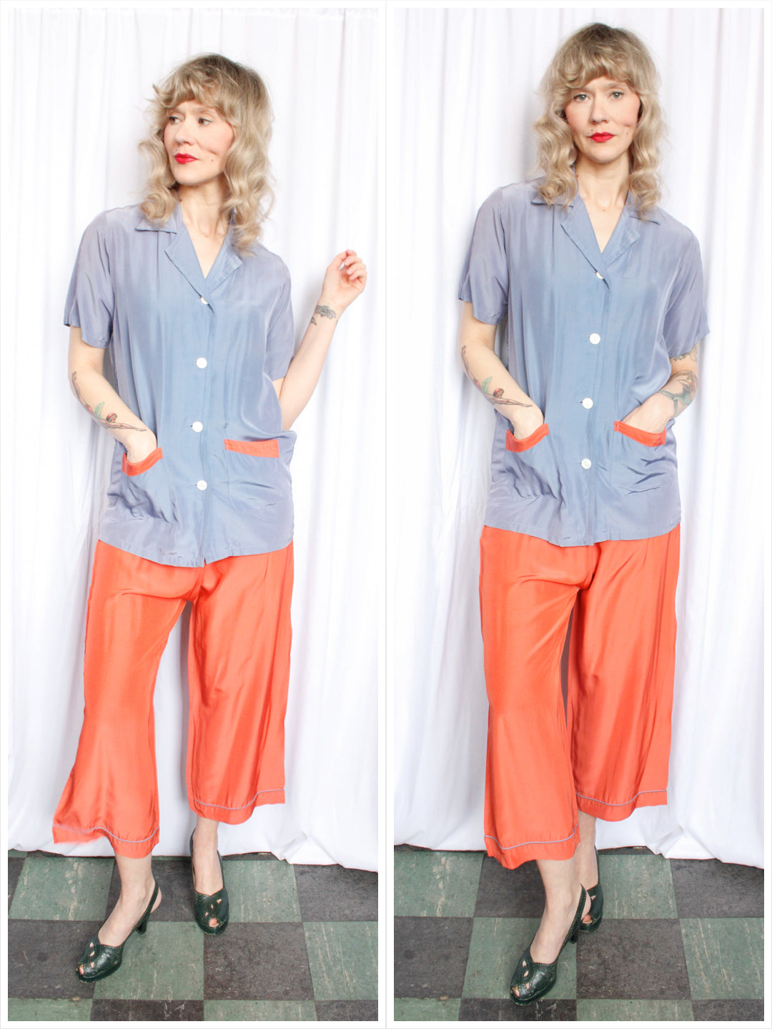 1940s Rayon Purple & Orange Lounge Suit - S/M
