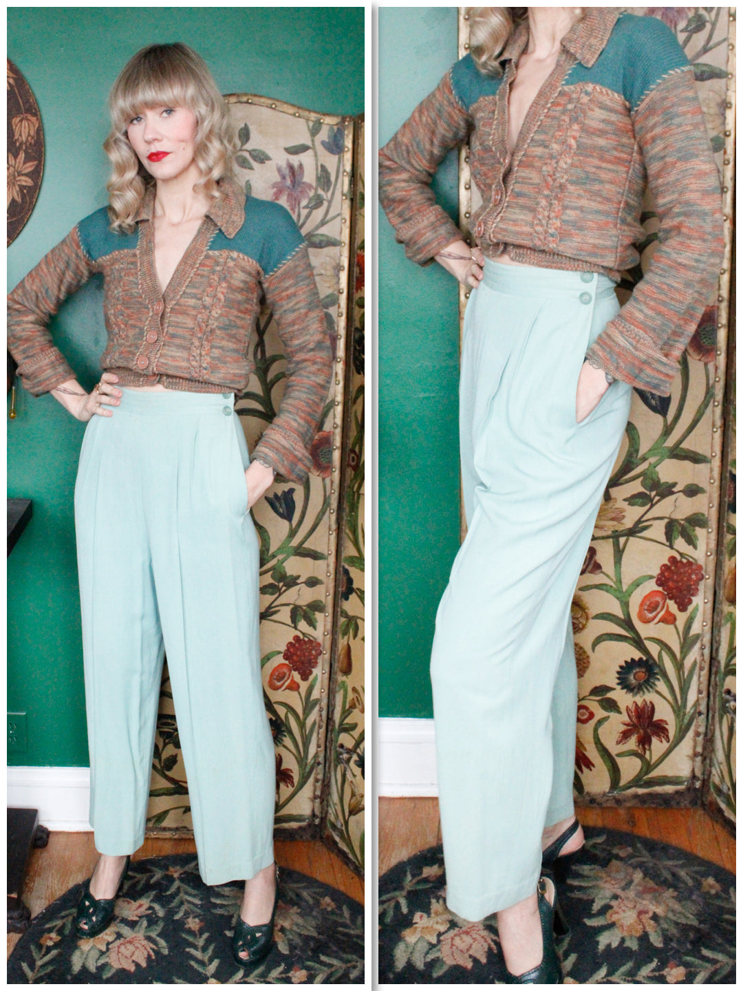 Early 1940s Prominent California Rayon Gabardine Pants - 28 Waist