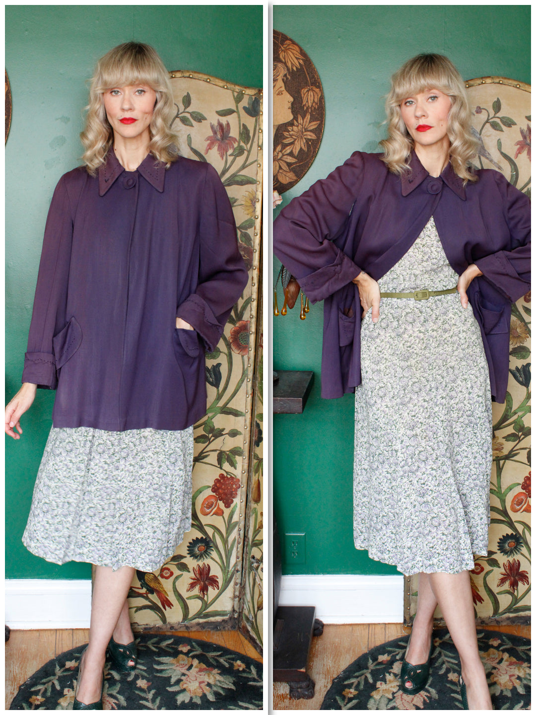 1940s Gabardine Purple Coat