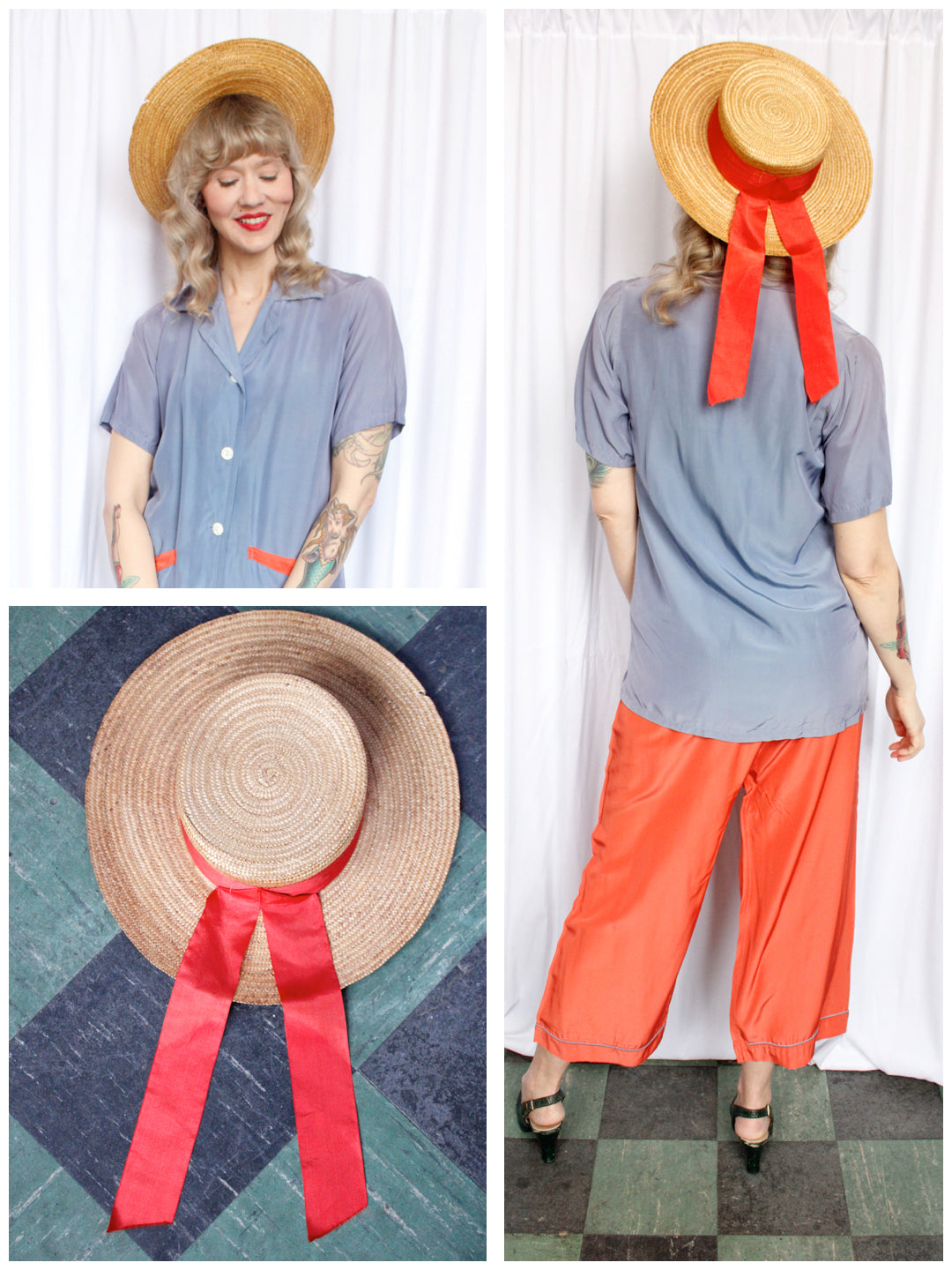 1940s Italian Straw Cartwheel Hat