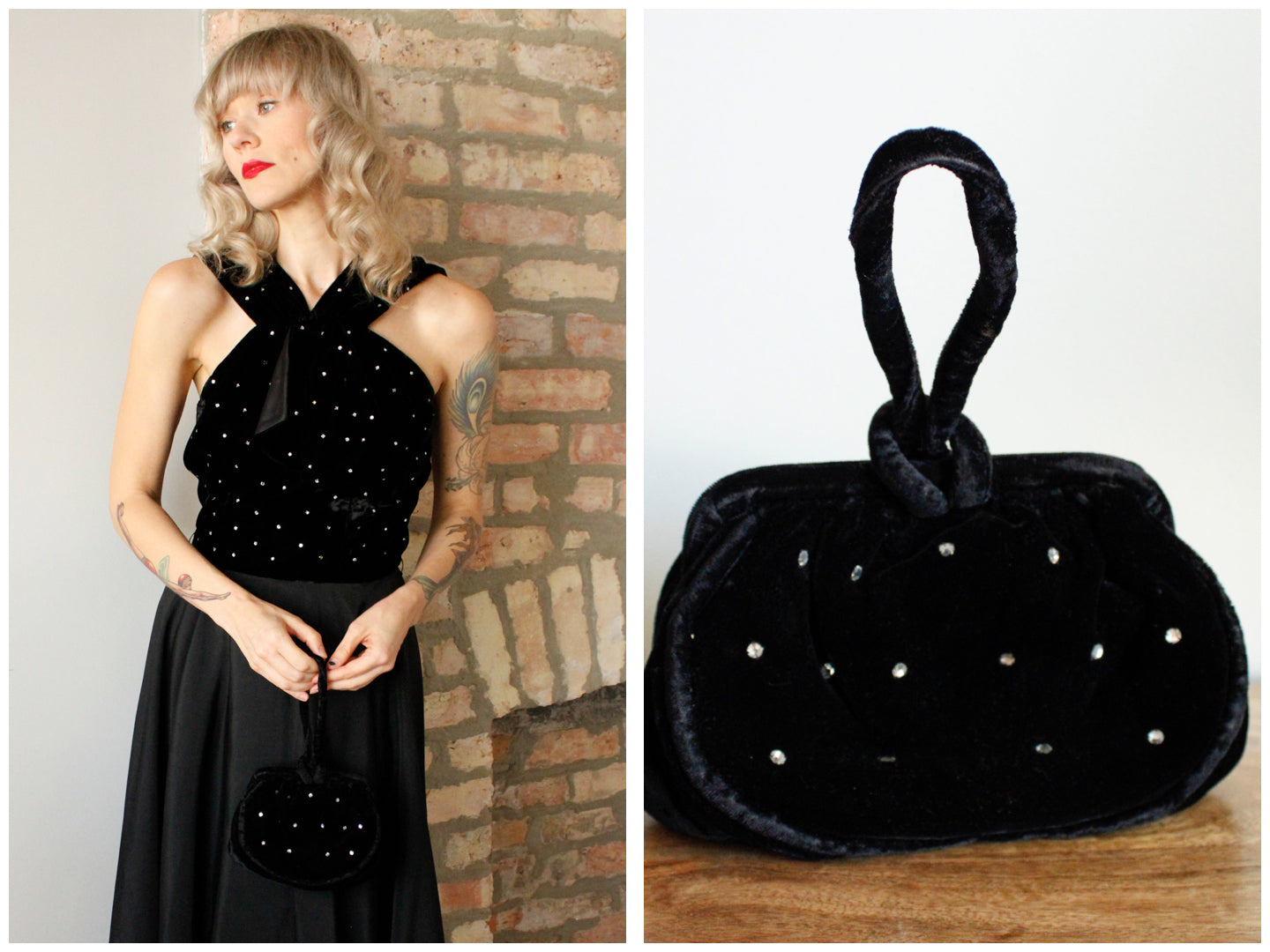 1940s Velvet & Rhinestone Evening Bag