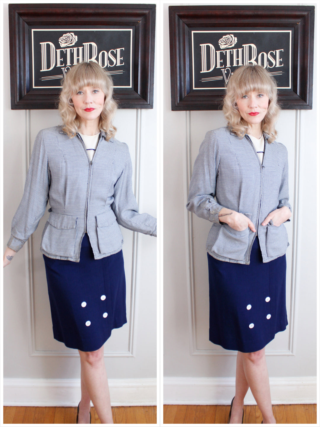 1940s Gabardine Blue & White Woodsman Jacket - Xs/S