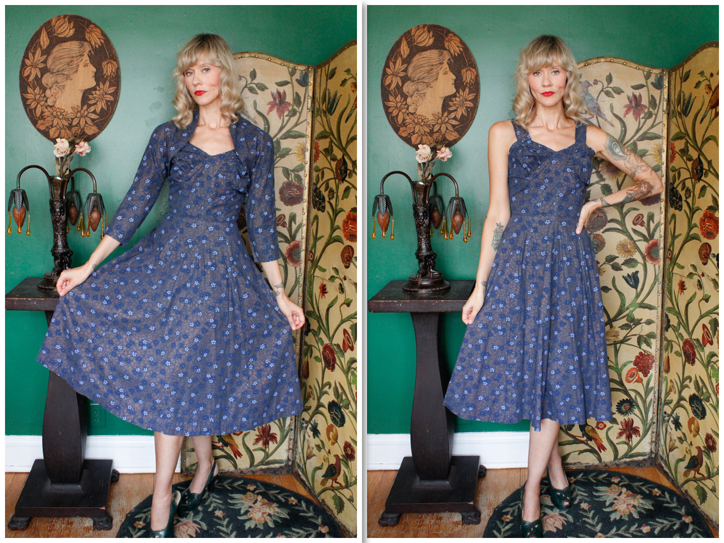 1950s Cotton Floral Sun Dress and Bolero