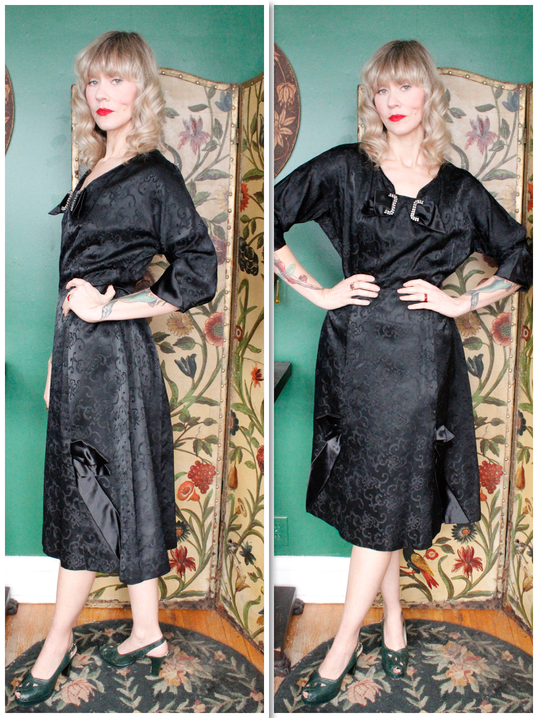 1950s Floral Silk Brocade Party Dress - M/L