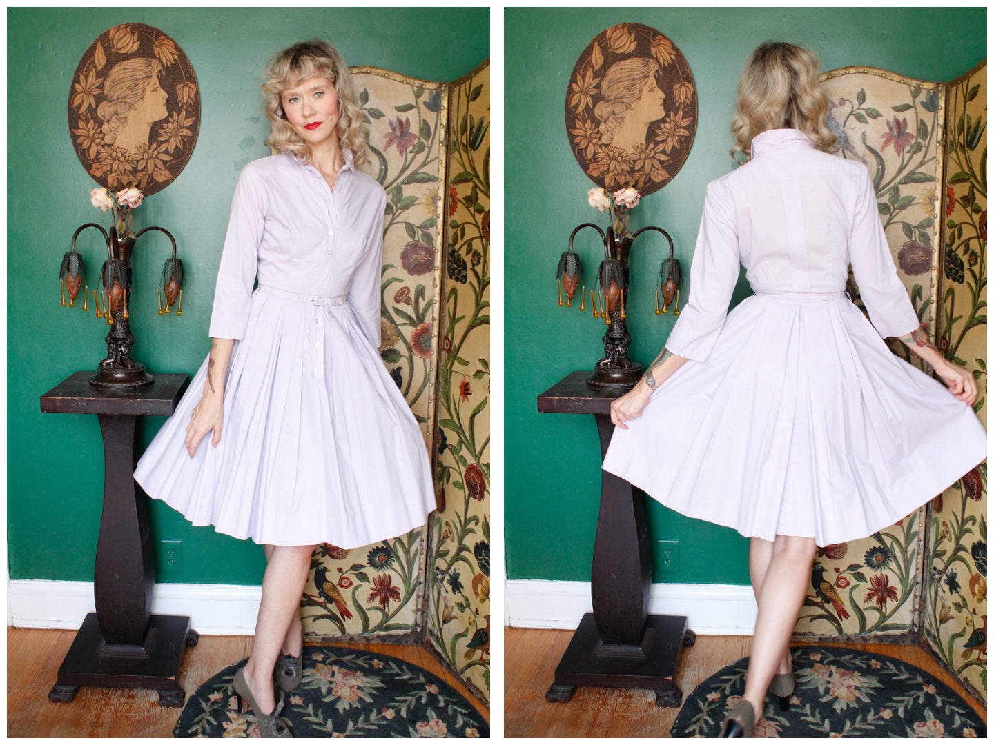 1950s Bobbie Brooks Lavender Shirtwaist Cotton Dress