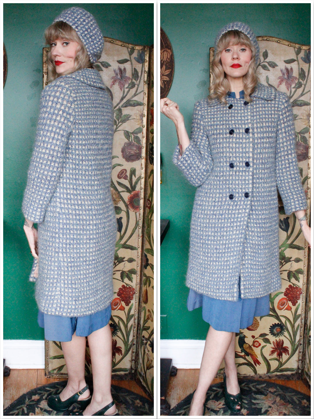 1950s Hand Knit Wool Sweater Coat & Matching Hat